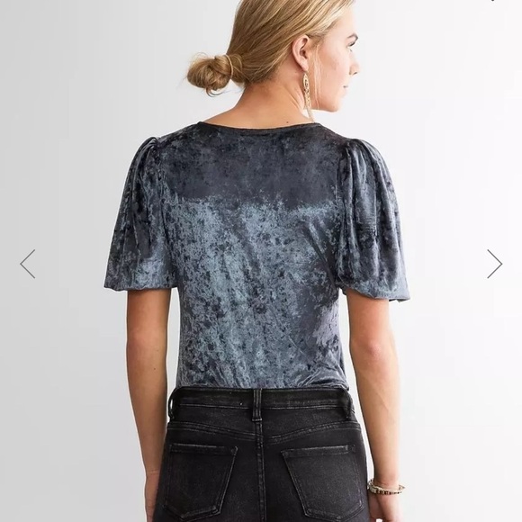 NWT Free People Don't You Wish Velvet Bodysuit V-neck Sunflower Seed Gray Sz XS - Picture 2 of 10